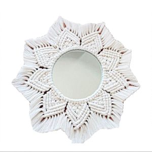 Handcrafted Macrame Wall Mirror with flower leaf