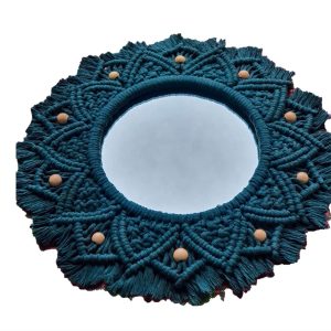 Colorful Macrame Wall Mirror in Dark Blue Color