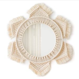 Beautiful Macrame Boho Wall Mirror Décor-Off White