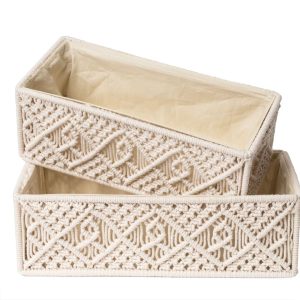 Luxurious Set of 2 Handmade Macrame Decorative Shelf Storage Baskets