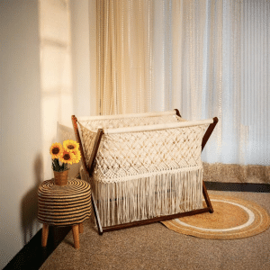 Handmade Macrame Wooden Baby Cradle