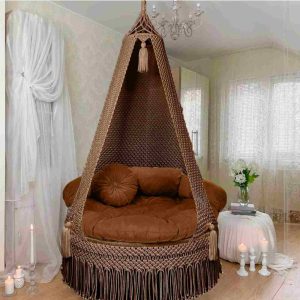 Macrame Garden Jhula In Brown Color by Velmora Living
