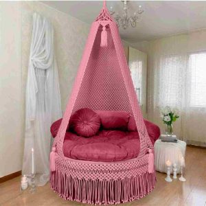 Macrame Swing In Bubblegum Pink Colour by Velmora Living