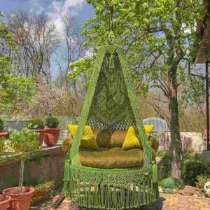 Macrame Garden Swing In Green Colour by Velmora Living