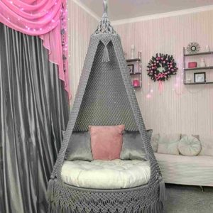 Macrame Swing Jhula In Grey & White Colour by Velmora Living