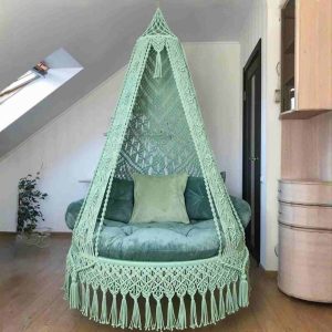 Macrame Swing In Pista Green Colour by Velmora Living