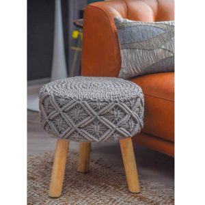 Handmade Macrame Ottoman Stools in Grey Color by Velmora Living