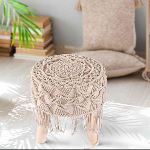 Handmade Macrame Ottoman Chair in Cream White Colour by Velmora Living